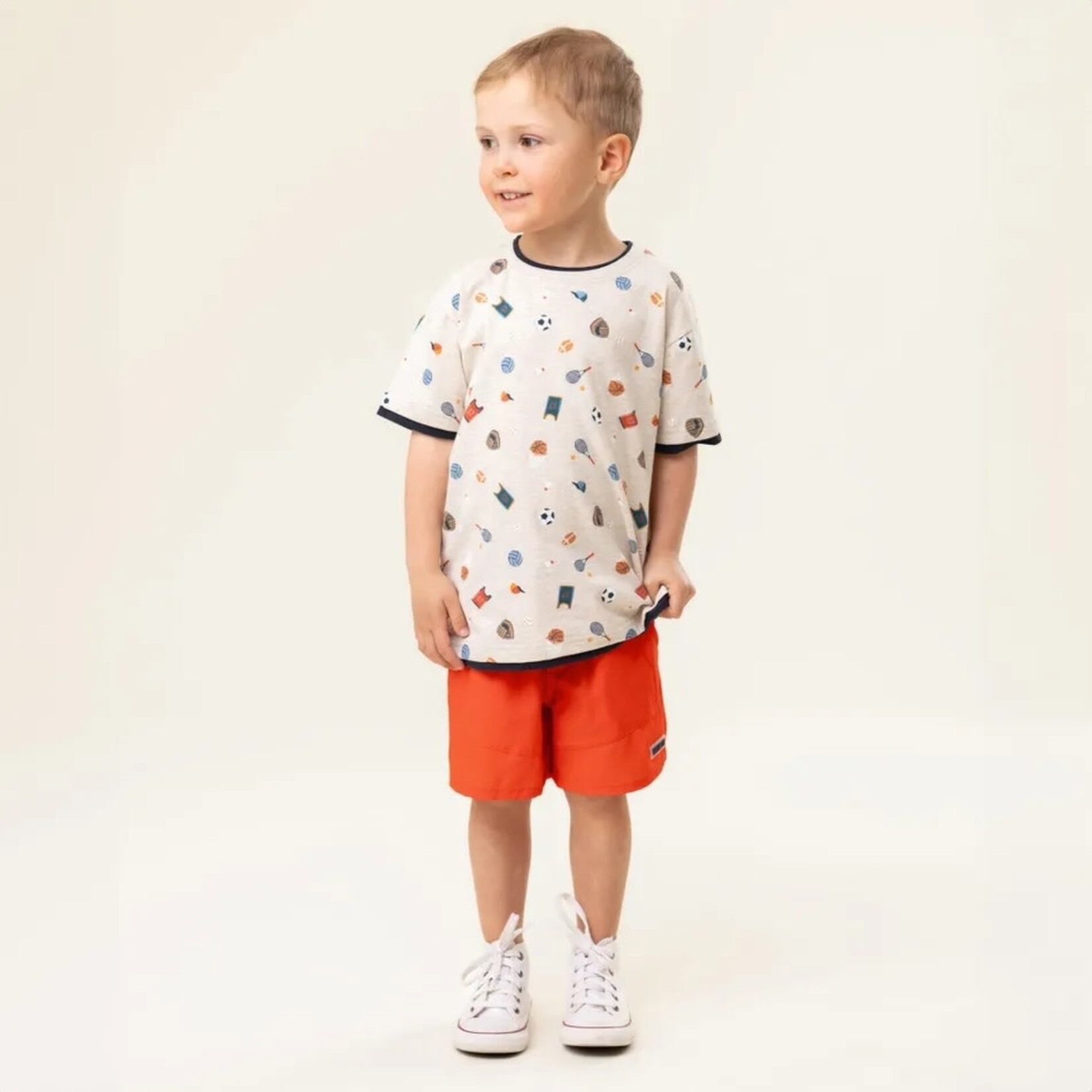 Nanö NANÖ - Heather Beige Short-Sleeved T-shirt with Sporty  Print 'Jour de match'