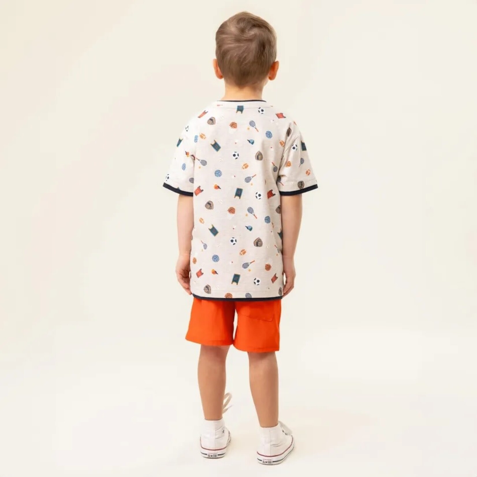 Nanö NANÖ - Heather Beige Short-Sleeved T-shirt with Sporty  Print 'Jour de match'