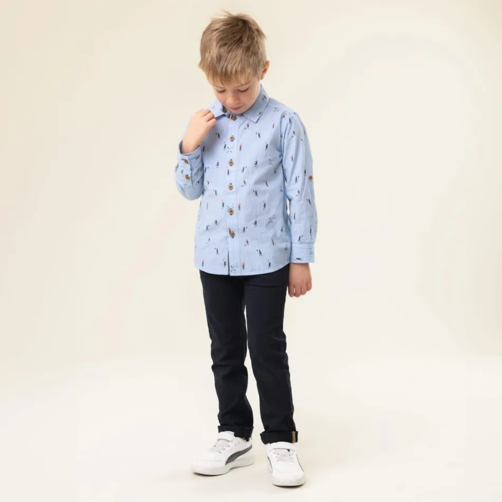 Nanö NANÖ - Chemise à manches longues retroussables bleu en popeline rayée imprimée  sportif 'Jour de match'