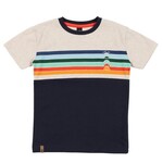 Nanö NANÖ - Heather beige and navy blue short sleeve t-shirt with colorful stripe print and basketballs 'Jour de match'