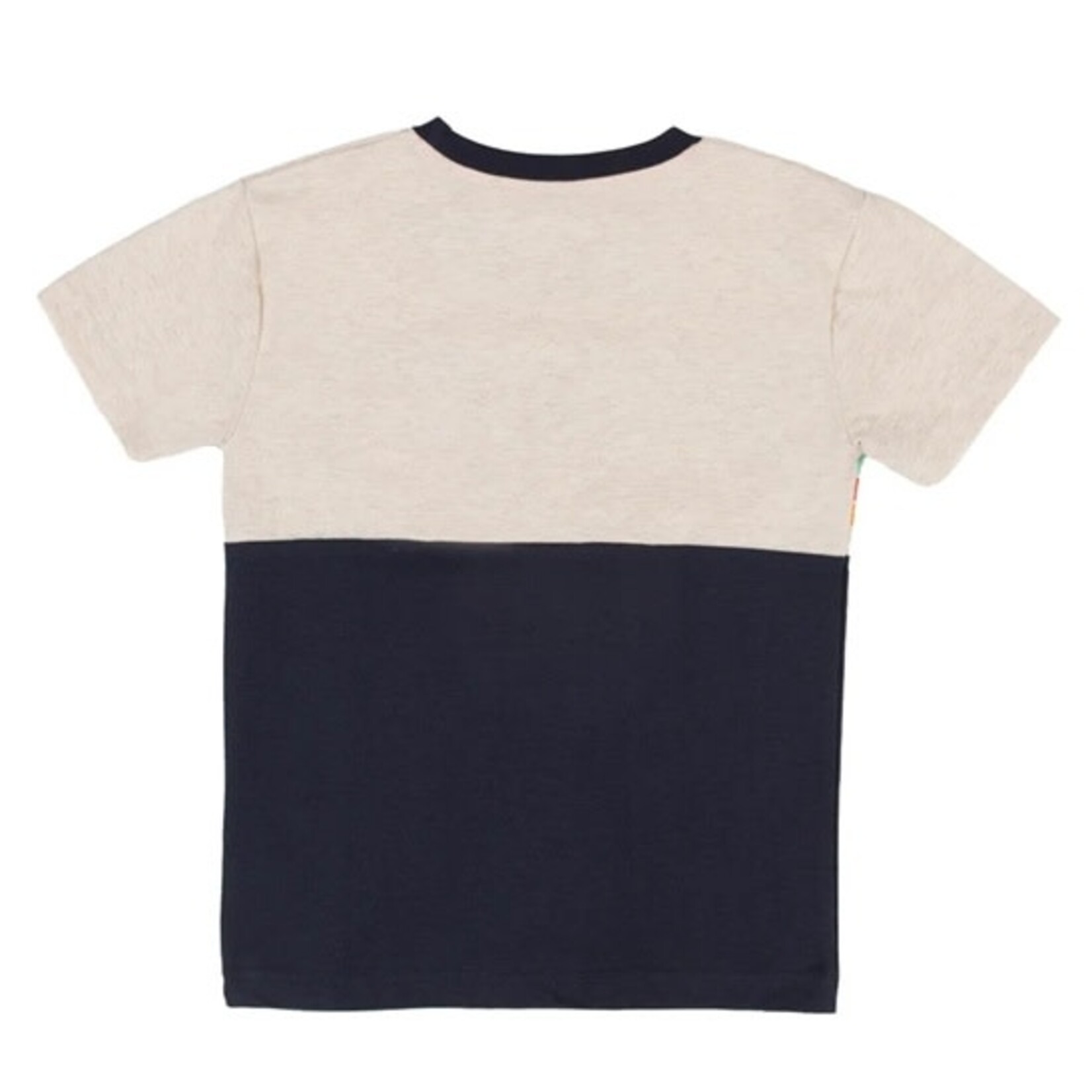 Nanö NANÖ - Heather beige and navy blue short sleeve t-shirt with colorful stripe print and basketballs 'Jour de match'