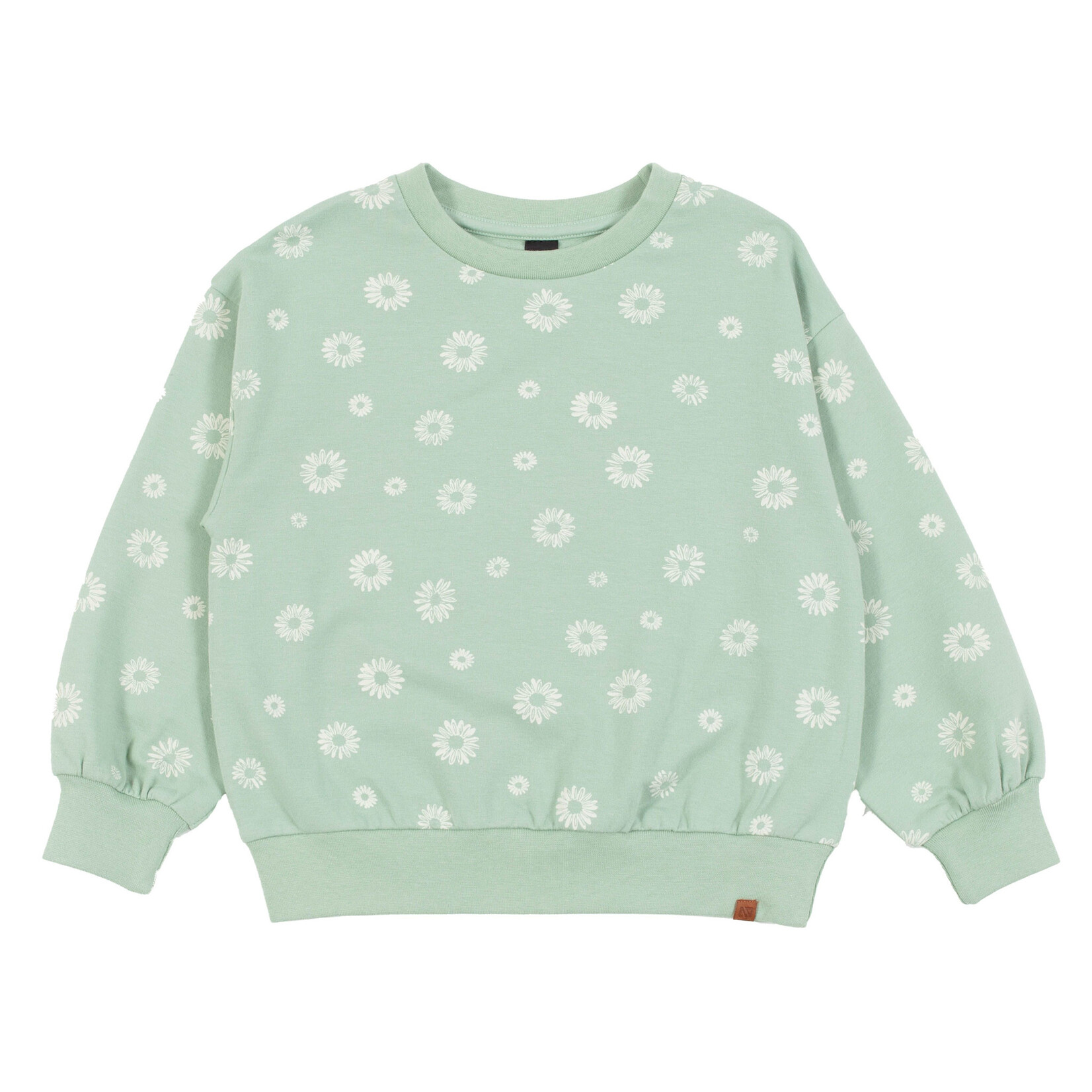 Nanö NANÖ - Chandail coton ouaté vert imprimé de fleurs blanches  'Douce coccinelle'