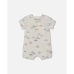 Deux par Deux DEUX PAR DEUX - Shortsleeve grey romper with paper boat print