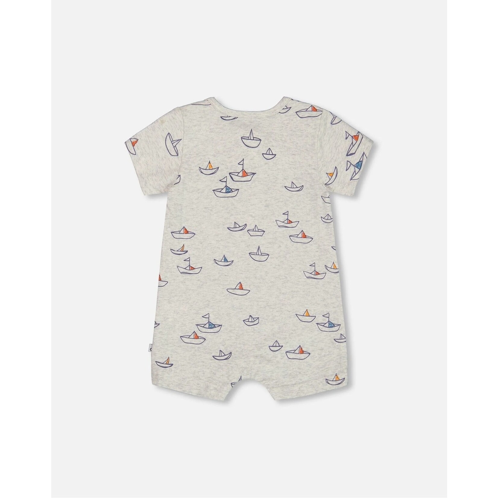 Deux par Deux DEUX PAR DEUX- Barboteuse en coton biologique grise avec motif de bateaux en papier