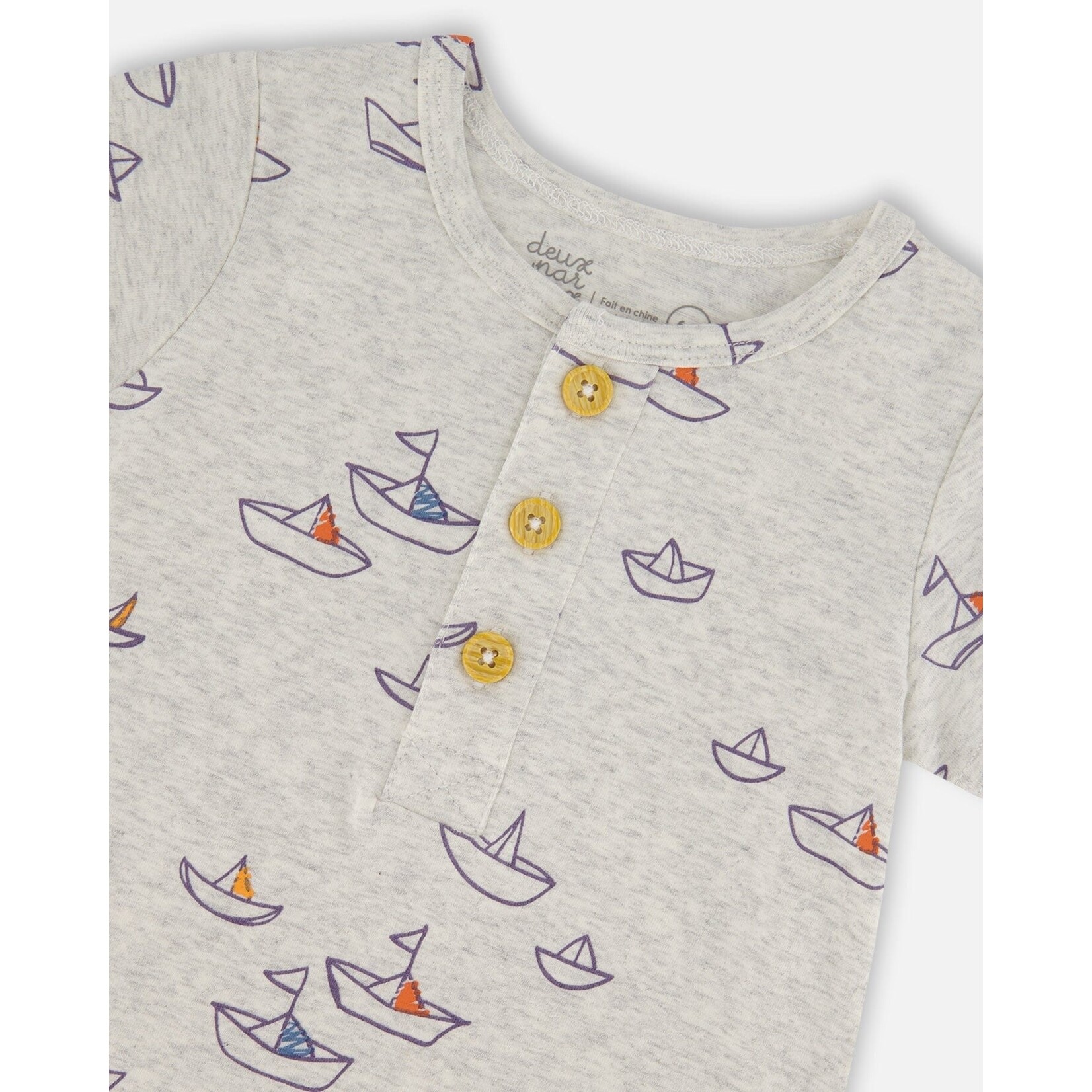 Deux par Deux DEUX PAR DEUX - Shortsleeve grey romper with paper boat print
