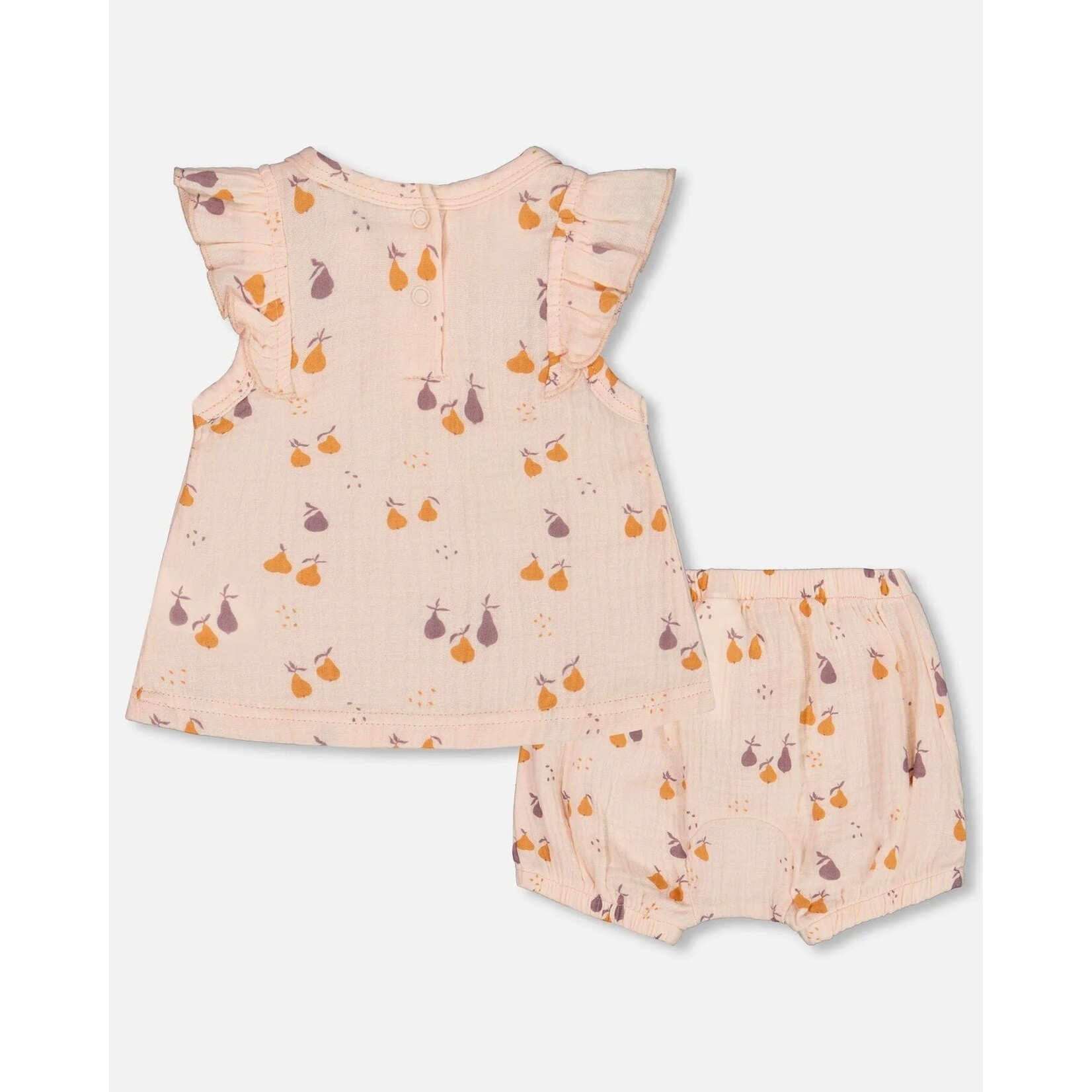 Deux par Deux DEUX PAR DEUX- Ensemble haut et bloomer en mousseline pêche imprimée de poires