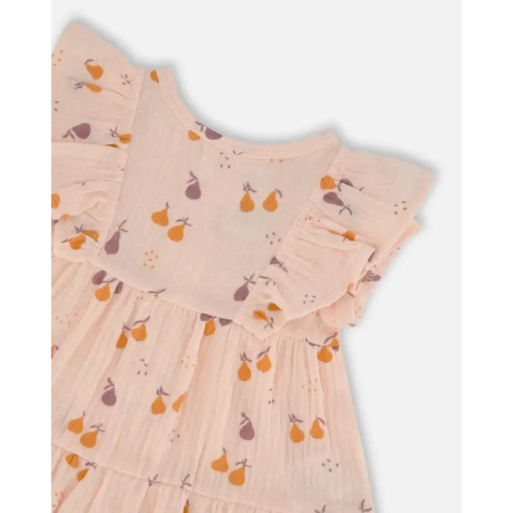 Deux par Deux DEUX PAR DEUX- Ensemble tunique en mousseline pêche imprimée de poires et legging mauve en coton biologique