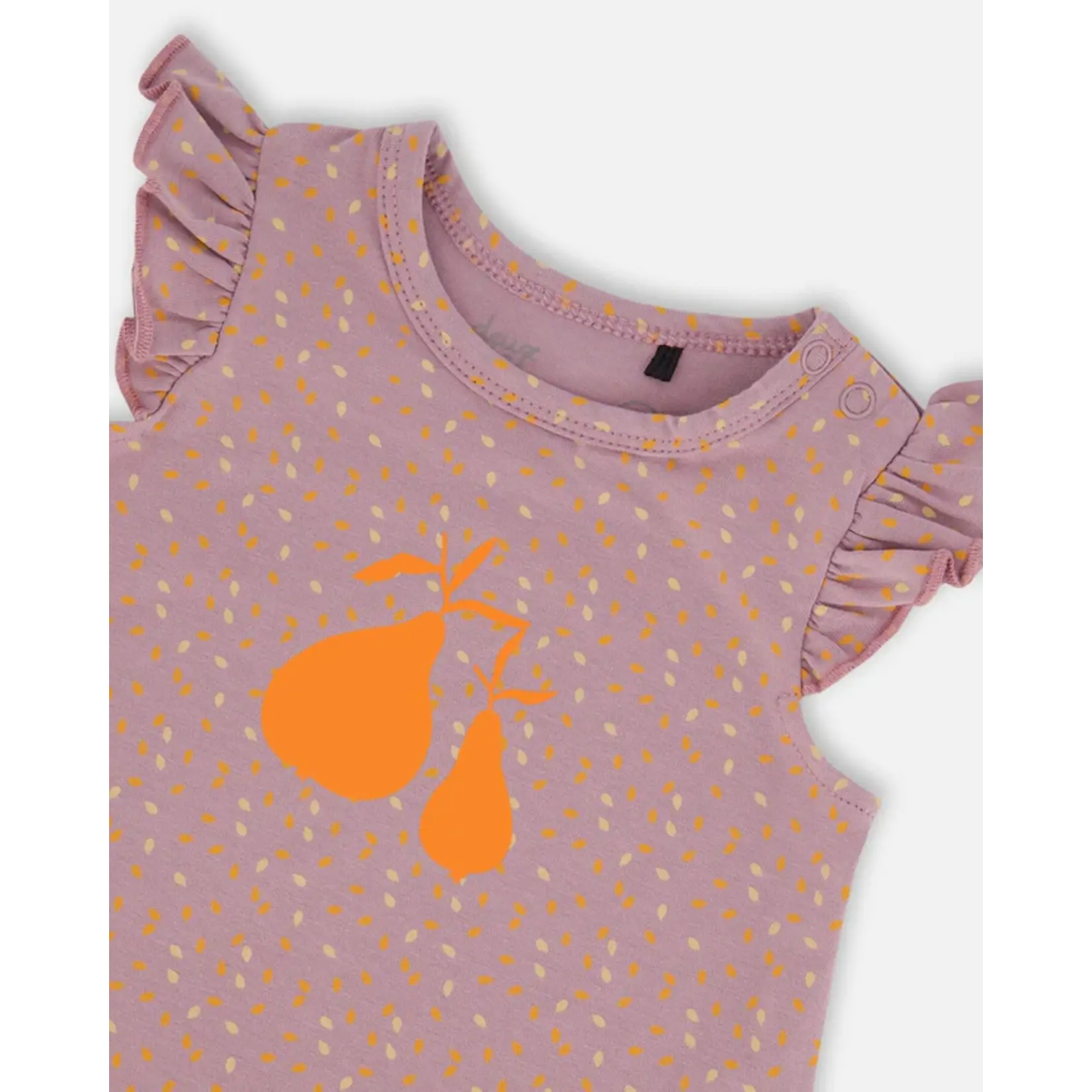 Deux par Deux DEUX PAR DEUX- Ensemble haut et bloomer mauve imprimé pépins de poires en coton biologique