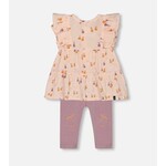 Deux par Deux DEUX PAR DEUX- Ensemble tunique en mousseline pêche imprimée de poires et legging mauve en coton biologique