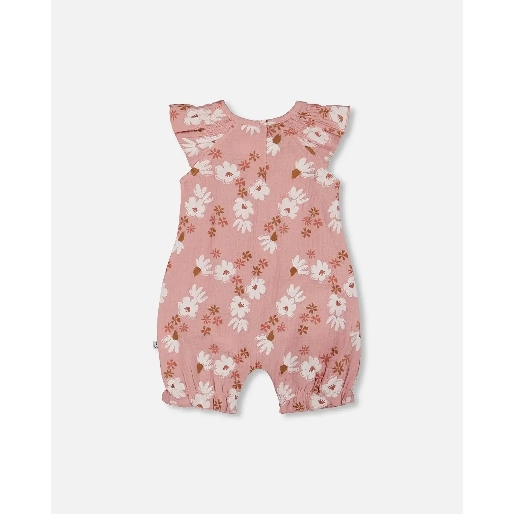 Deux par Deux DEUX PAR DEUX- Barboteuse en mousseline imprimée rose à fleurs blanches
