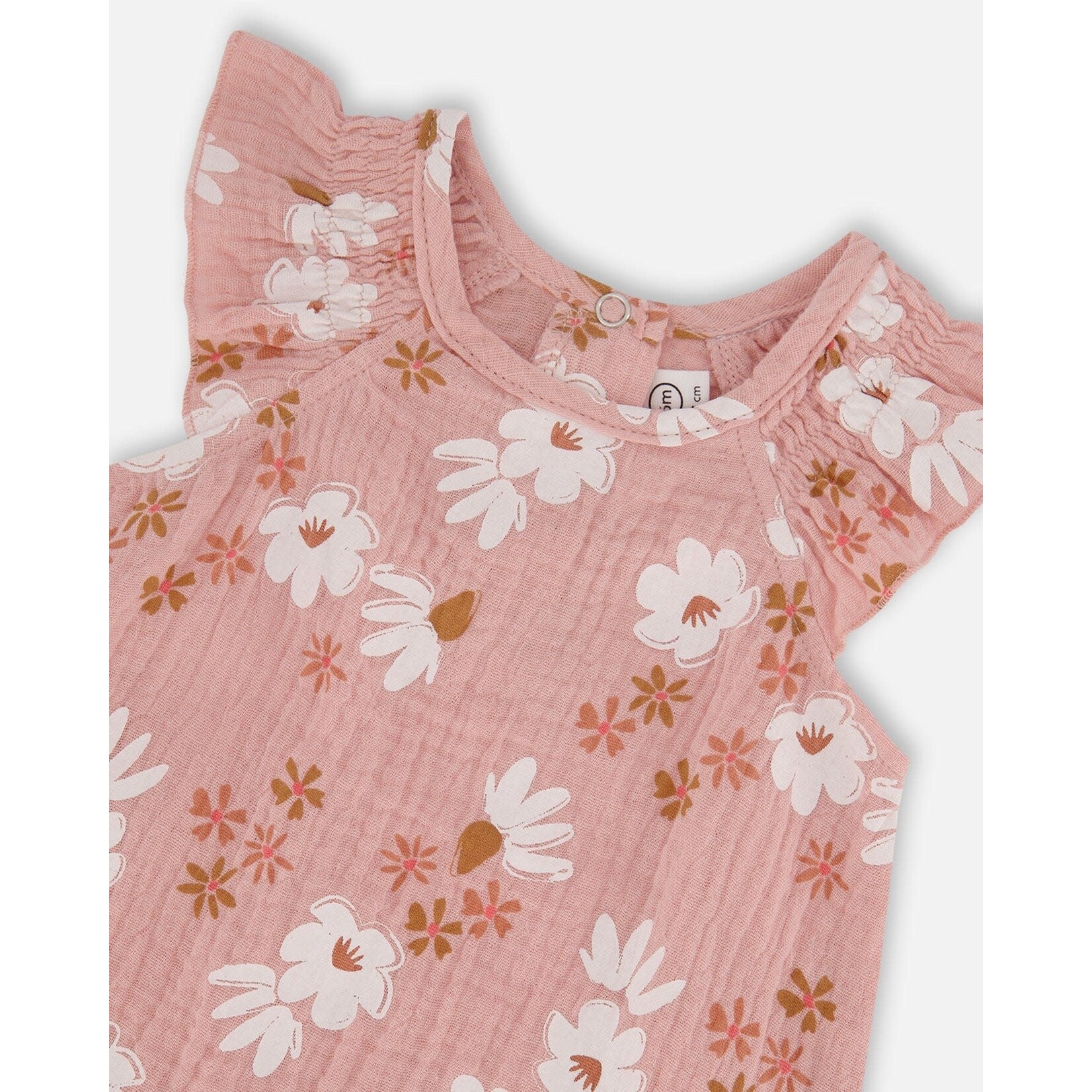 Deux par Deux DEUX PAR DEUX- Barboteuse en mousseline imprimée rose à fleurs blanches