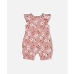 Deux par Deux DEUX PAR DEUX- Printed Muslin Romper Pink And White Flowers