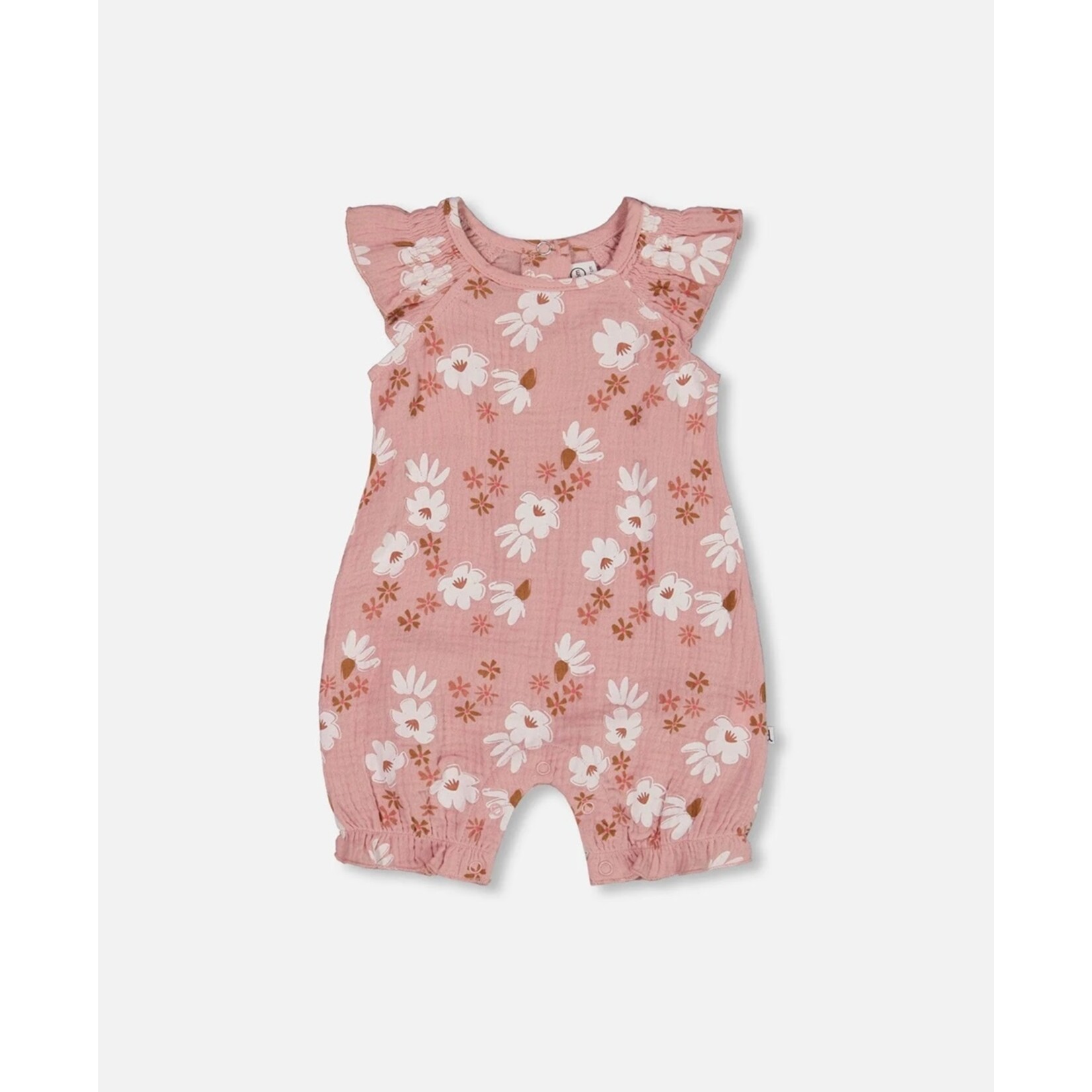 Deux par Deux DEUX PAR DEUX- Printed Muslin Romper Pink And White Flowers