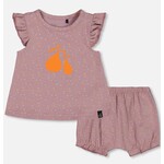 Deux par Deux DEUX PAR DEUX- Printed Organic Cotton Top And Bloomer Set Purple With Pear Seeds