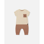 Deux par Deux DEUX PAR DEUX- Ensemble pantalon et t-shirt à motif avec pochette singe en coton biologique