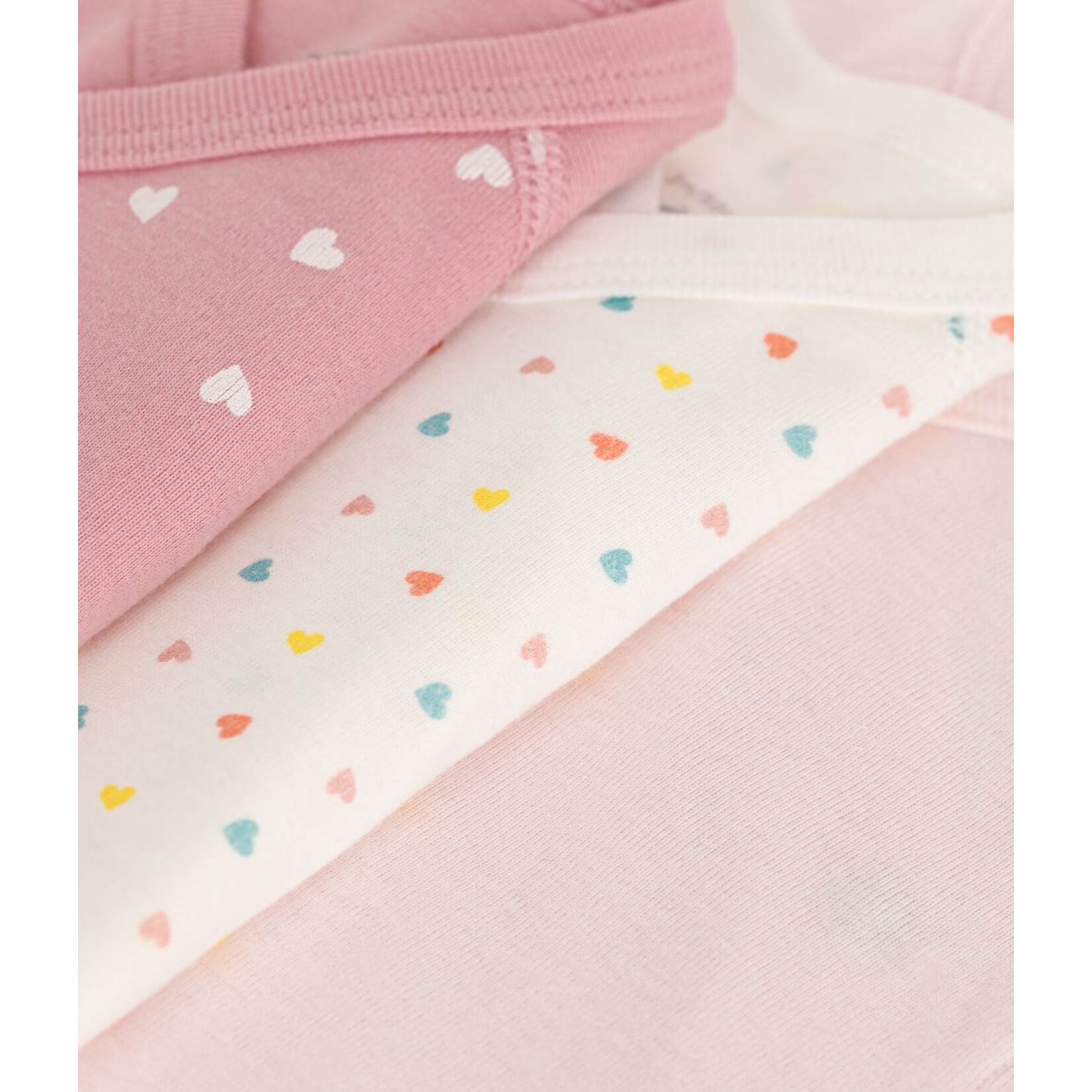 Petit Bateau PETIT BATEAU - Lot de 3 cache-couches manches longues à col cache-coeur 'Petits Coeurs'