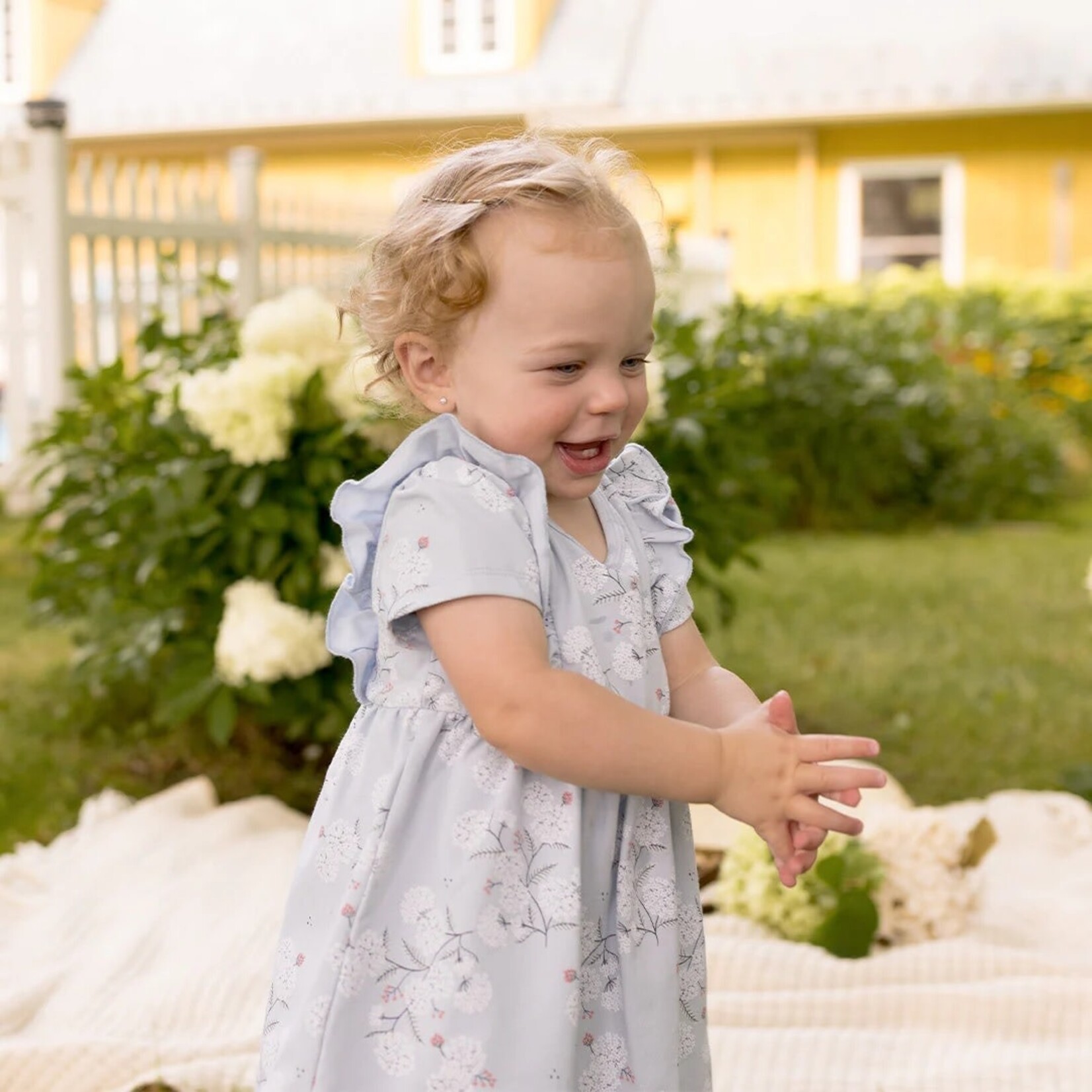 Petit Lem PETIT LEM - Hydrangea Print on Sky Blue Bodysuit Dress