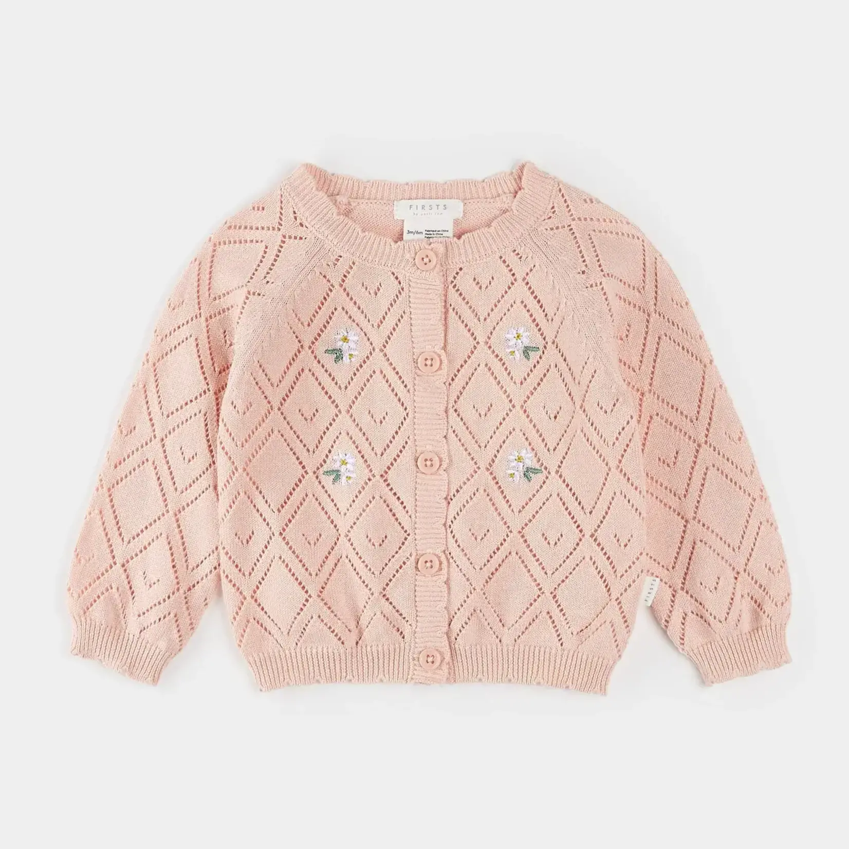 Petit Lem PETIT LEM - Cardigan rose en pointelle
