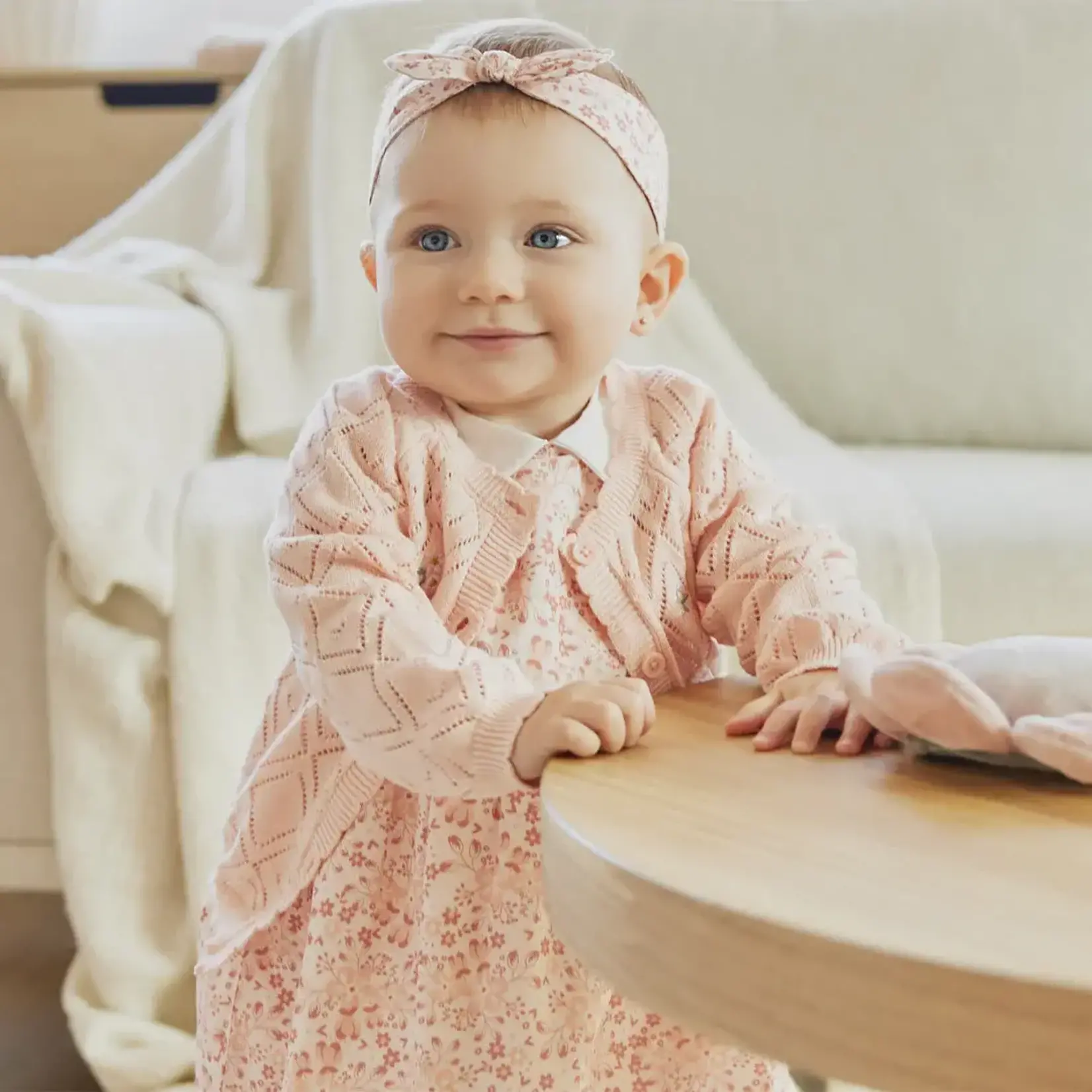 Petit Lem PETIT LEM - Cardigan rose en pointelle