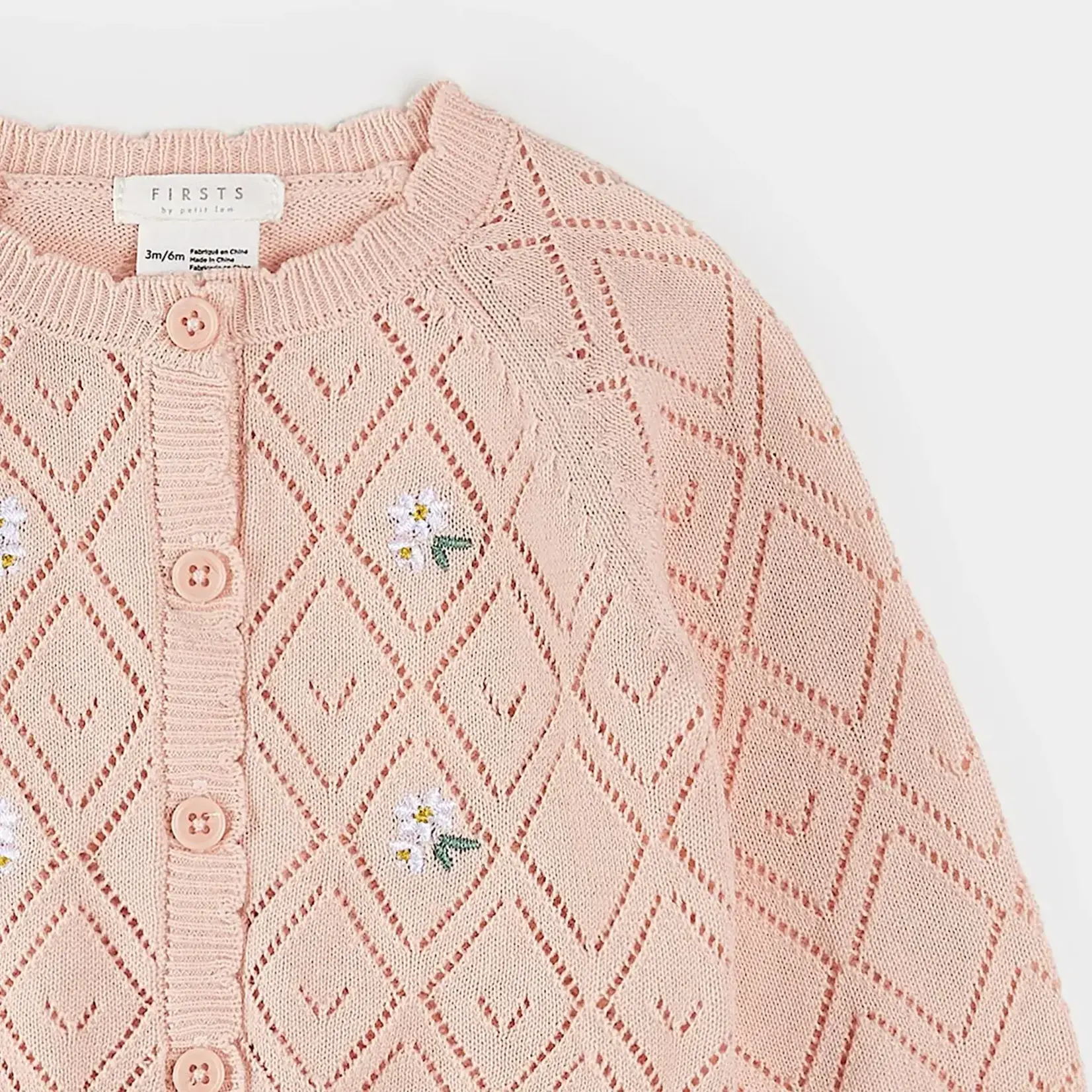 Petit Lem PETIT LEM - Cardigan rose en pointelle