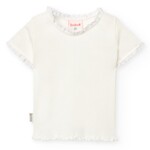 Boboli BOBOLI - T-shirt blanc à manches courtes en maille orné de dentelle
