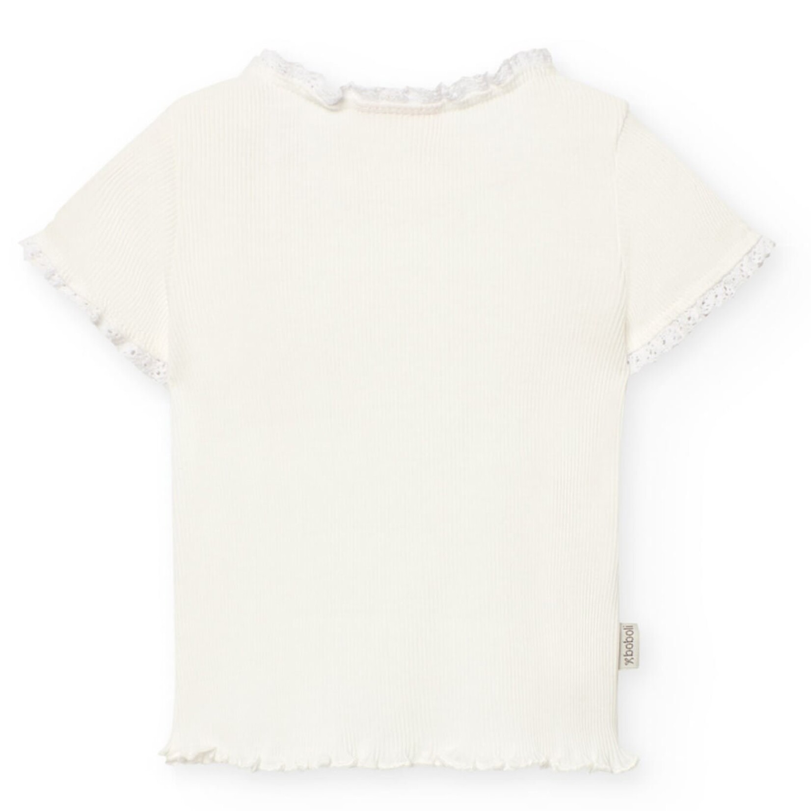 Boboli BOBOLI - T-shirt blanc à manches courtes en maille orné de dentelle