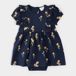 Petit Lem PETIT LEM - Robe avec cache-couche intégré bleu marine à imprimé de jonquilles