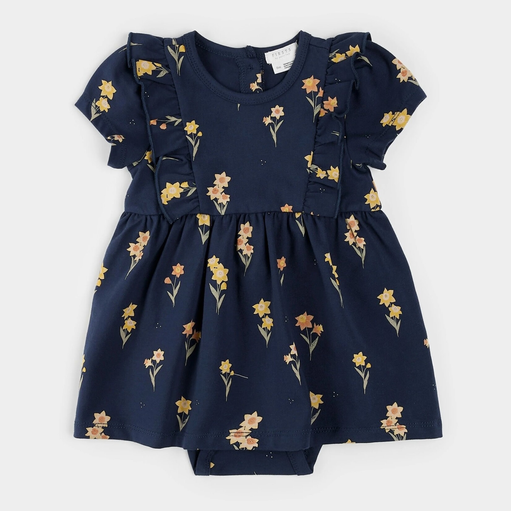 Petit Lem PETIT LEM - Navy Blue Daffodil Print Bodysuit Dress