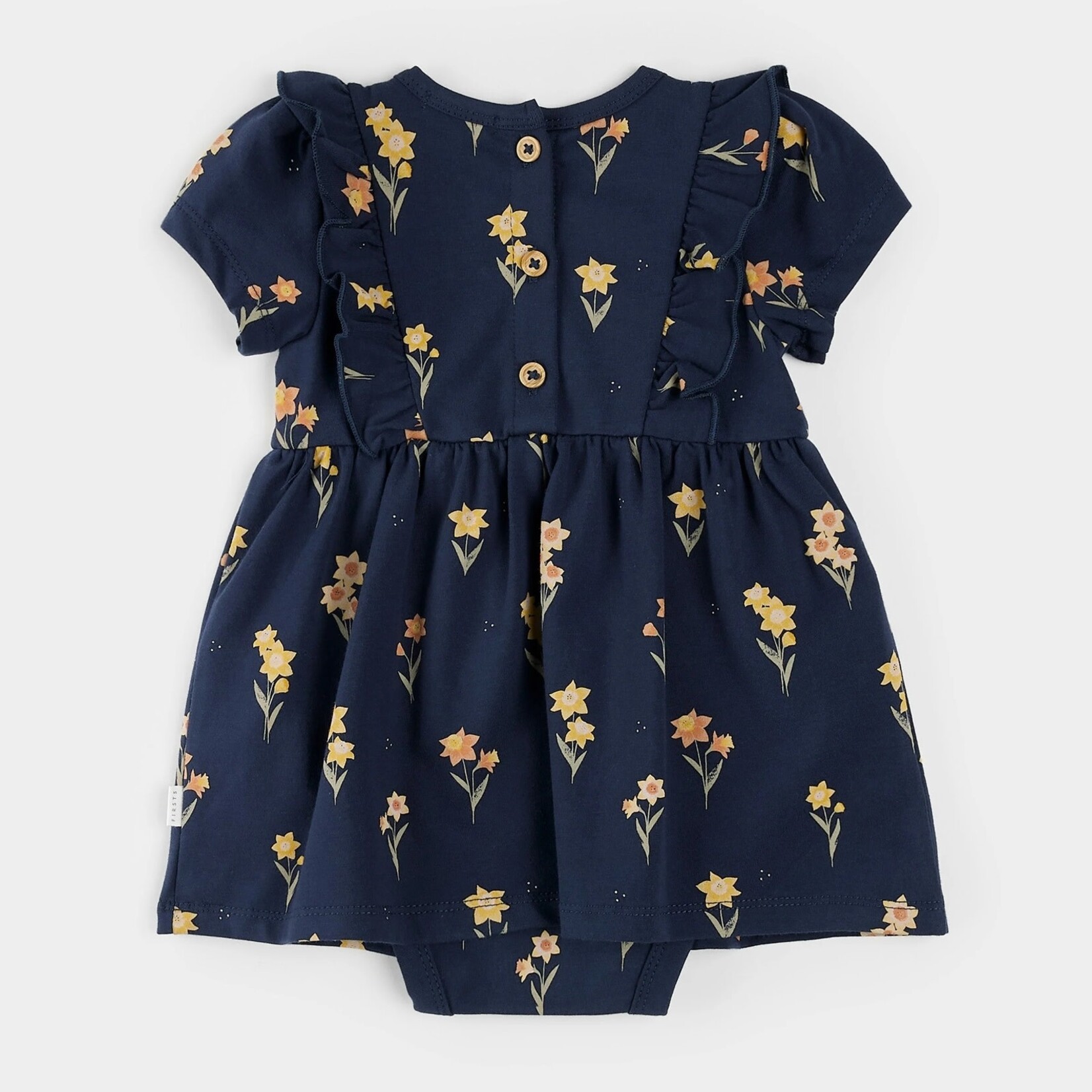 Petit Lem PETIT LEM - Robe avec cache-couche intégré bleu marine à imprimé de jonquilles