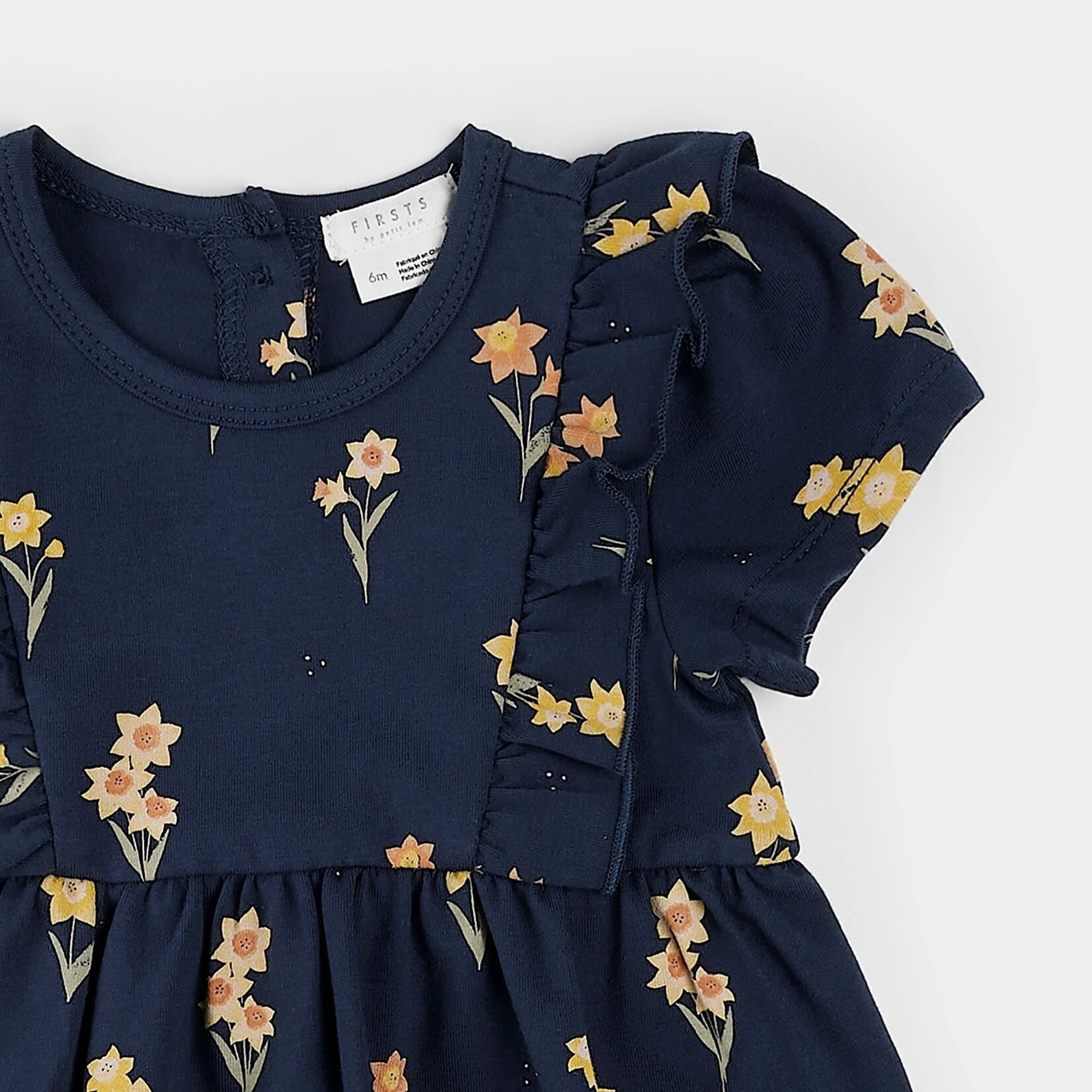 Petit Lem PETIT LEM - Robe avec cache-couche intégré bleu marine à imprimé de jonquilles