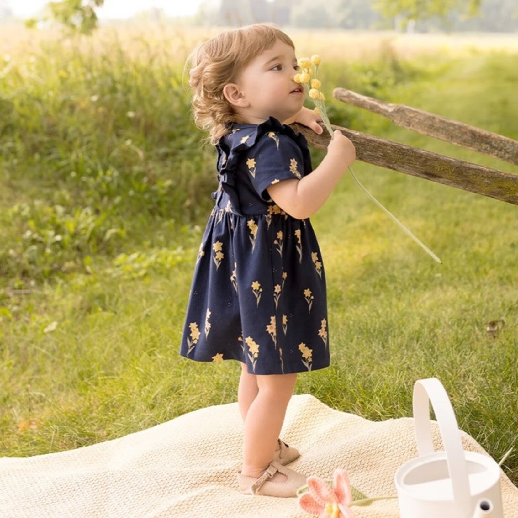 Petit Lem PETIT LEM - Robe avec cache-couche intégré bleu marine à imprimé de jonquilles