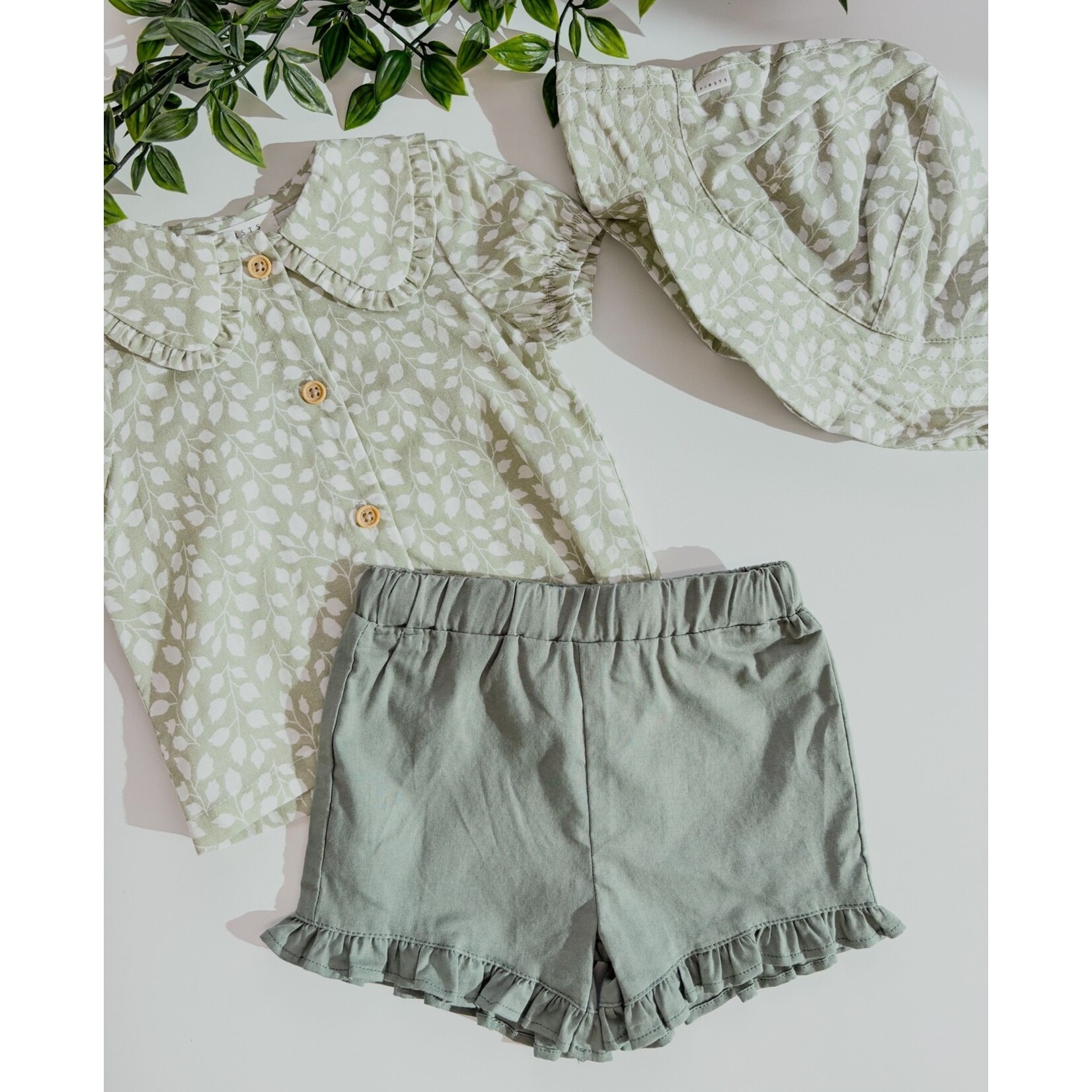 Petit Lem PETIT LEM - Ensemble chemise en poplin et shorts sauge