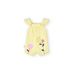 Boboli BOBOLI - Grenouillère en tricot jaune à rayures avec un motif de fleurs