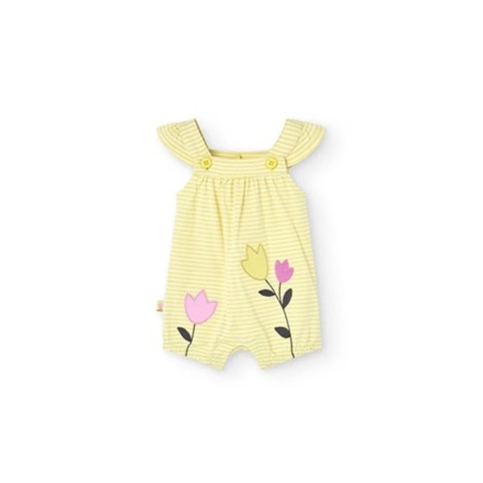 Boboli BOBOLI - Grenouillère en tricot jaune à rayures avec un motif de fleurs