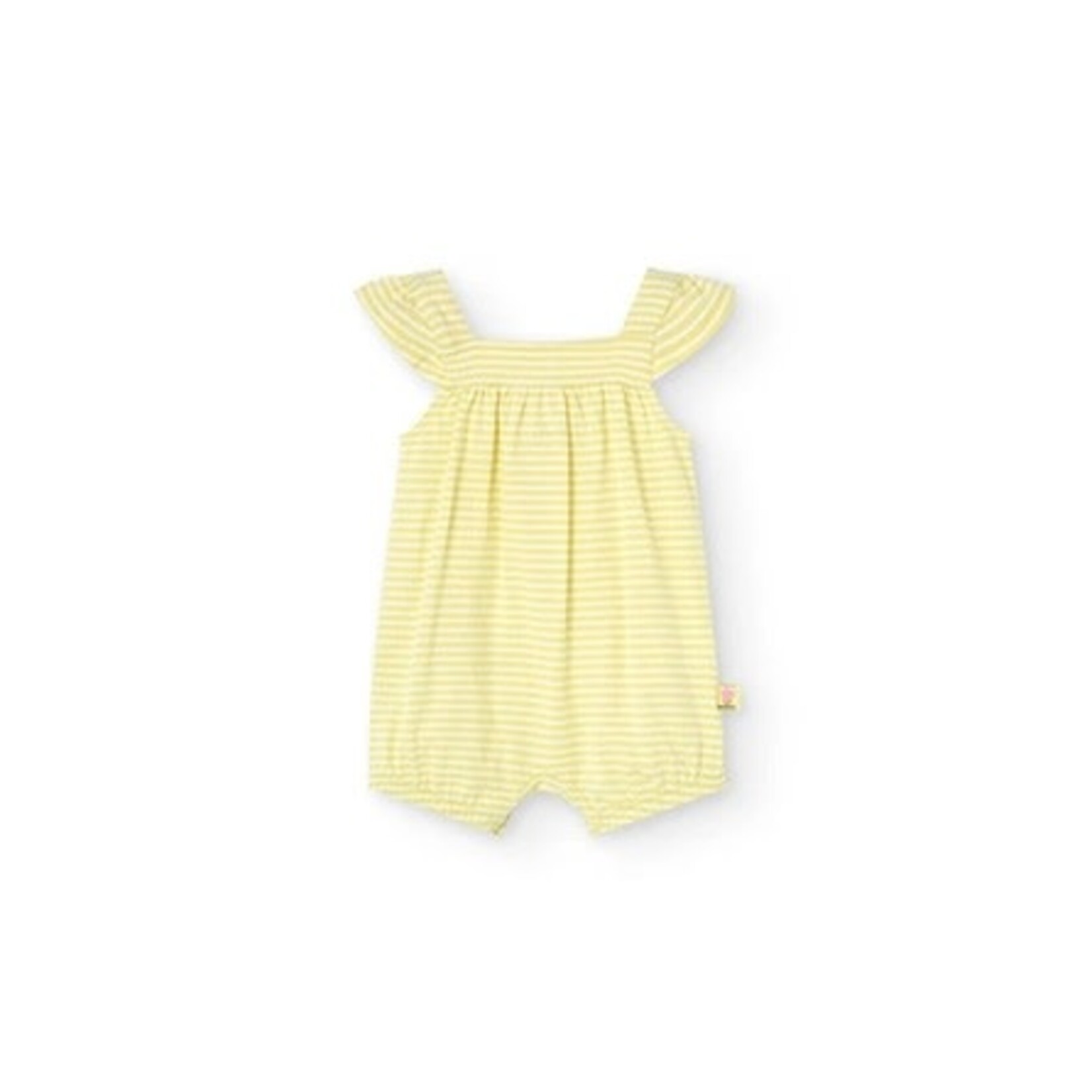 Boboli BOBOLI - Grenouillère en tricot jaune à rayures avec un motif de fleurs