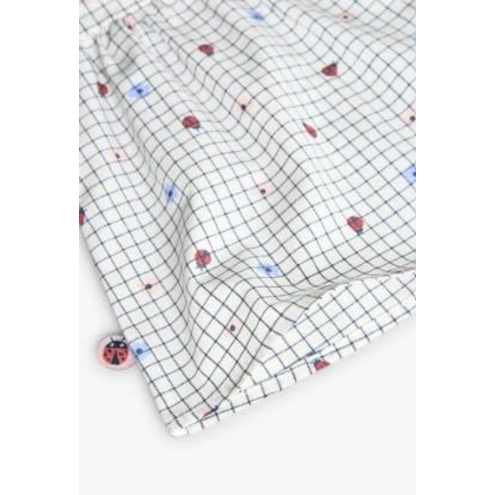 Boboli BOBOLI - White poplin dress and bloomers set with navy blue checkered pattern and ladybug and flower print