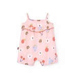 Boboli BOBOLI - Barboteuse rose à bretelles avec motif de fleurs et fruits imprimé