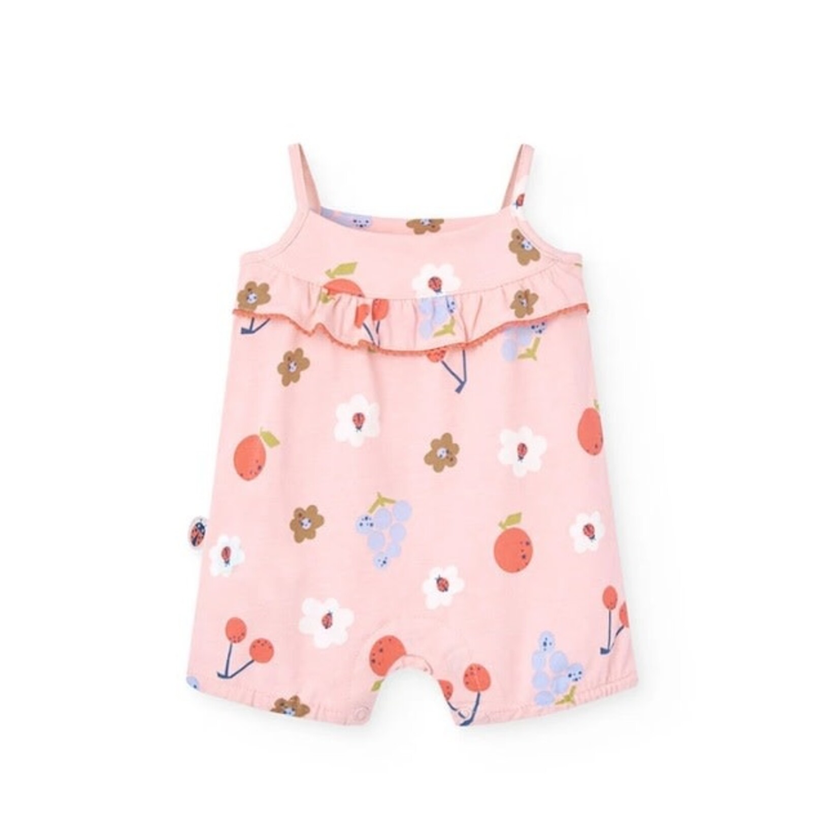 Boboli BOBOLI - Barboteuse rose à bretelles avec motif de fleurs et fruits imprimé