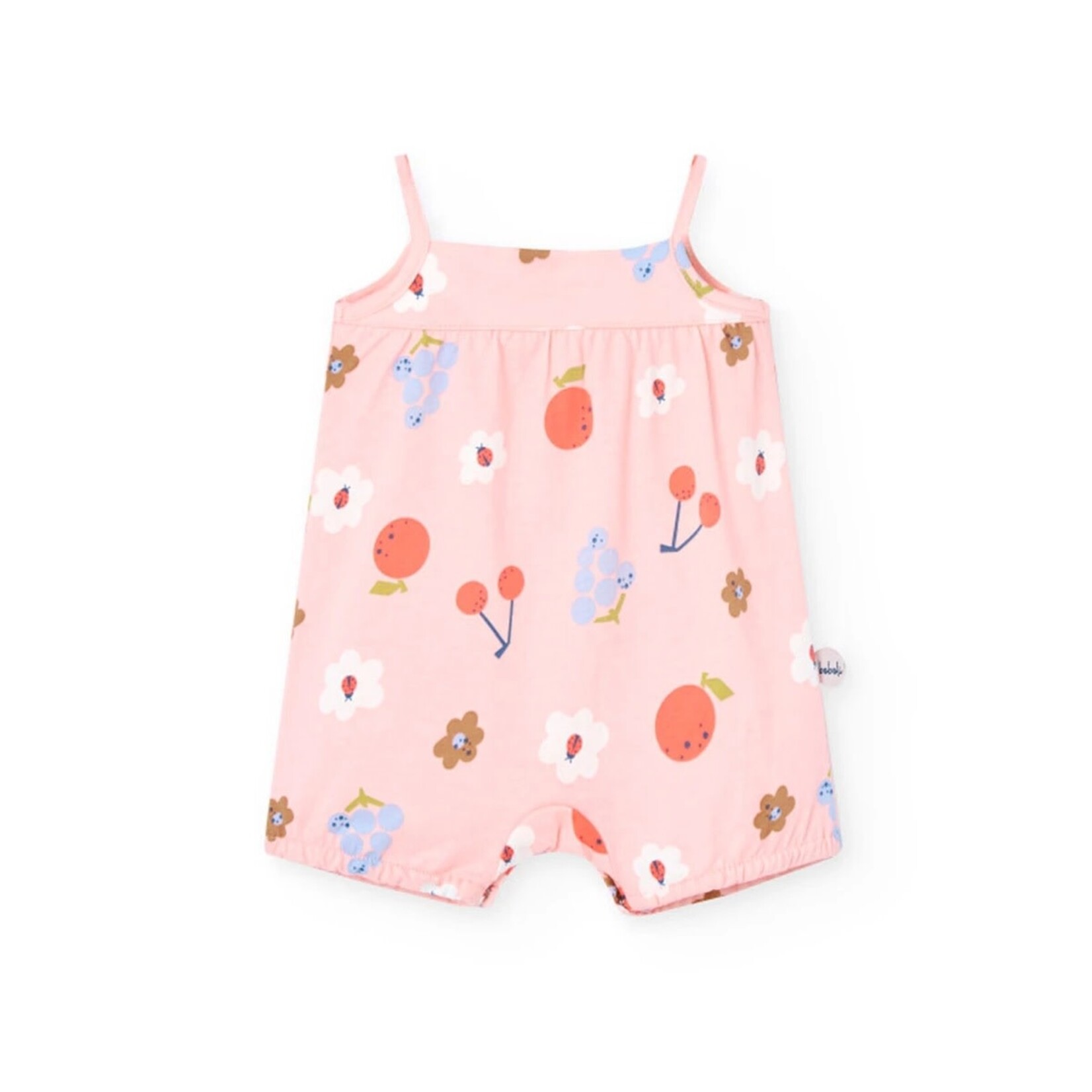Boboli BOBOLI - Barboteuse rose à bretelles avec motif de fleurs et fruits imprimé