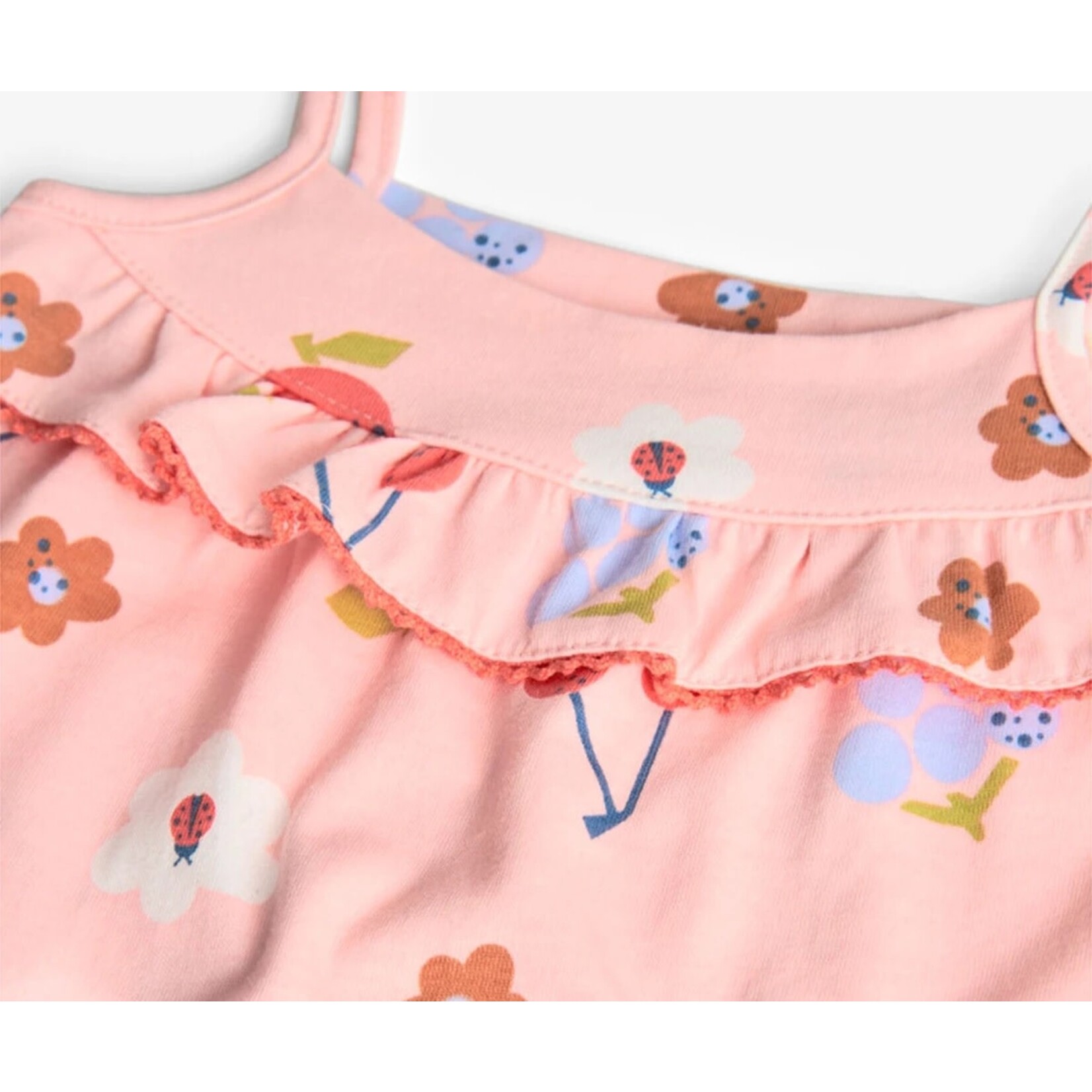 Boboli BOBOLI - Barboteuse rose à bretelles avec motif de fleurs et fruits imprimé