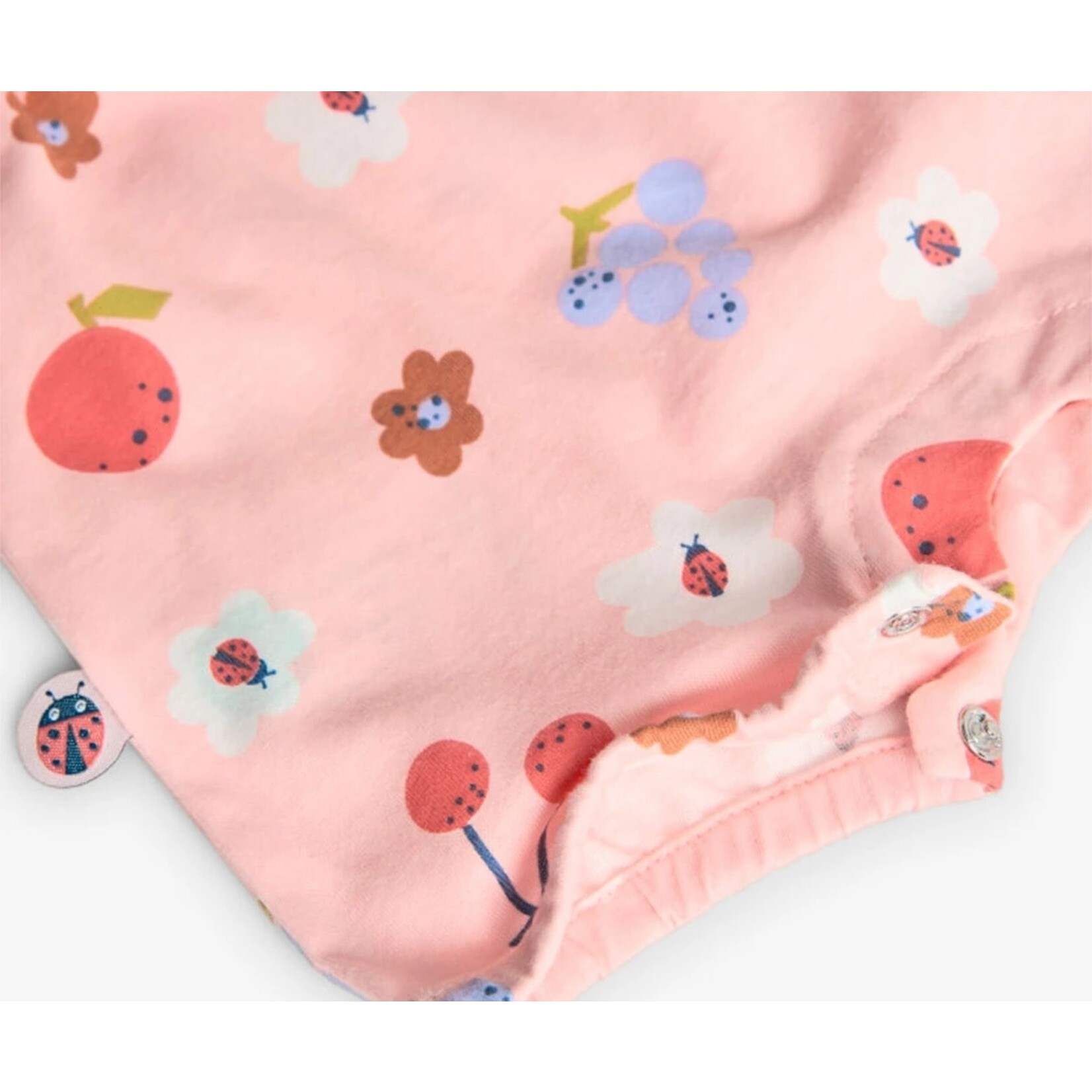 Boboli BOBOLI - Barboteuse rose à bretelles avec motif de fleurs et fruits imprimé