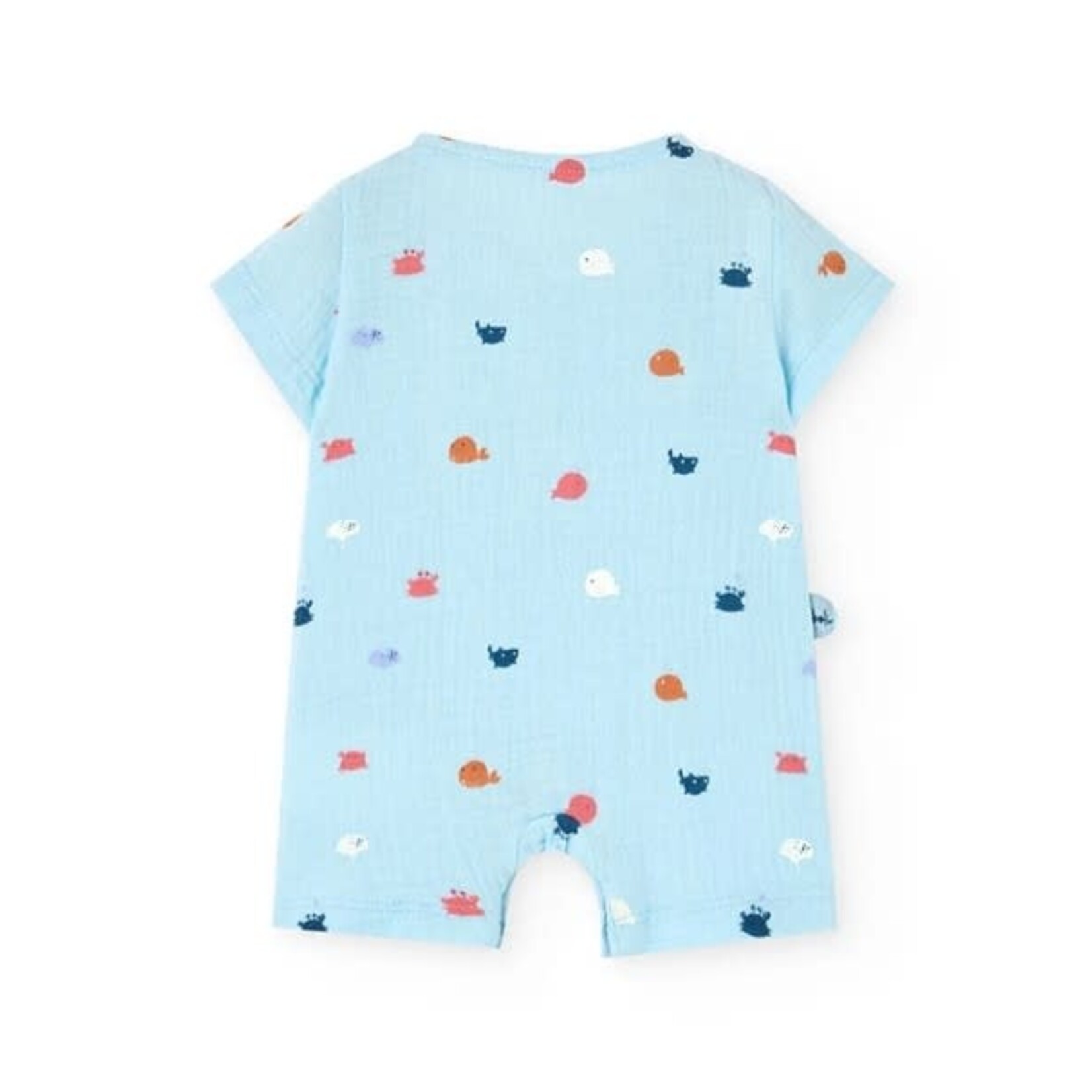 Boboli BOBOLI - Barboteuse  de mousseline turquoise  pâle avec imprimé de baleines et crabes