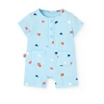 Boboli BOBOLI - Barboteuse  de mousseline turquoise  pâle avec imprimé de baleines et crabes