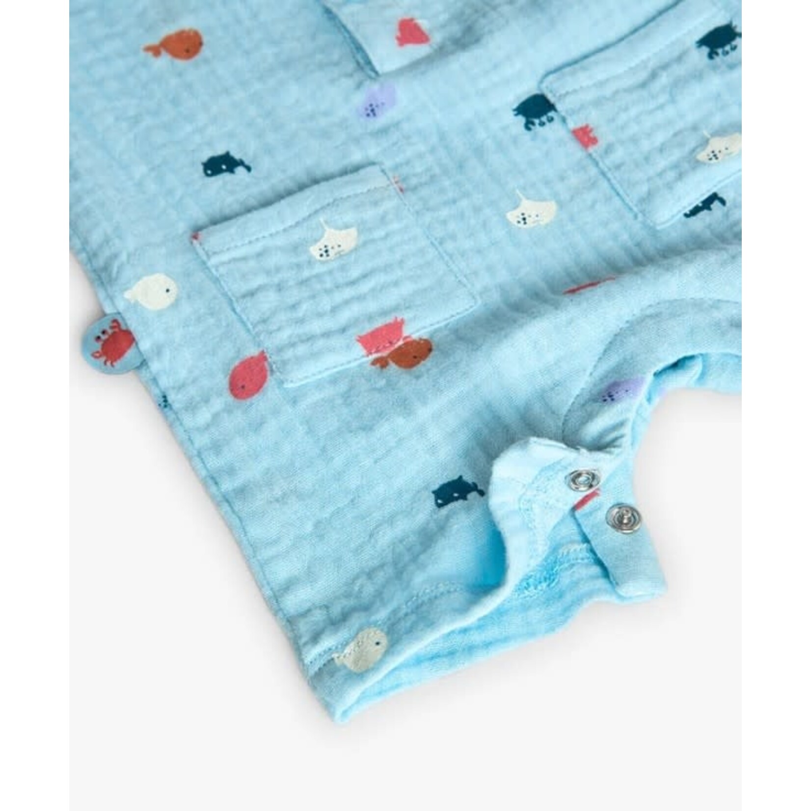 Boboli BOBOLI - Barboteuse  de mousseline turquoise  pâle avec imprimé de baleines et crabes