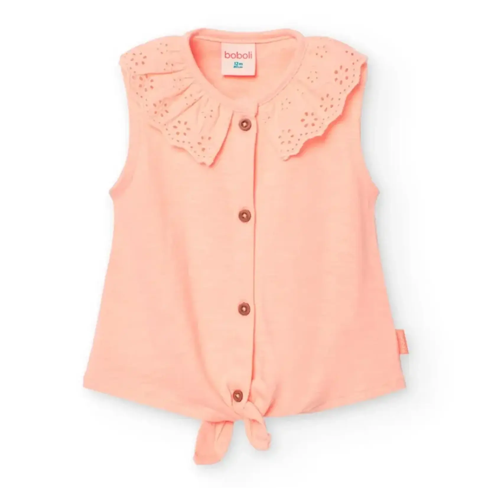 Boboli BOBOLI- Sleeveless top with english embroidery collar and bow
