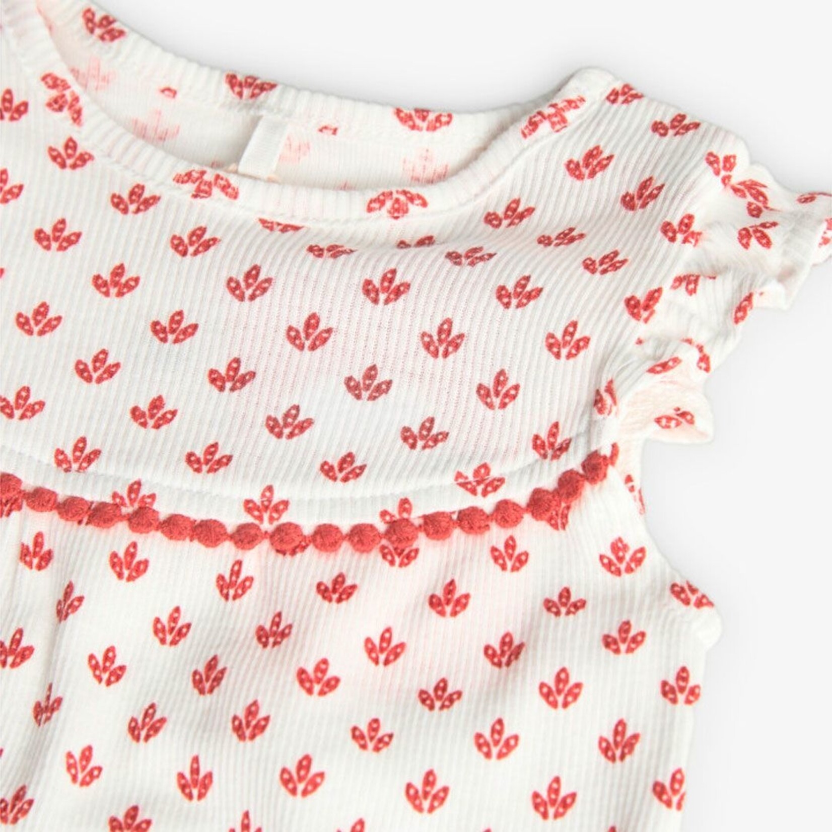 Boboli BOBOLI - White ribbed romper with small red leaf patterns