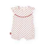 Boboli BOBOLI - Barboteuse blanche côtelé avec petits motifs de feuilles rouges