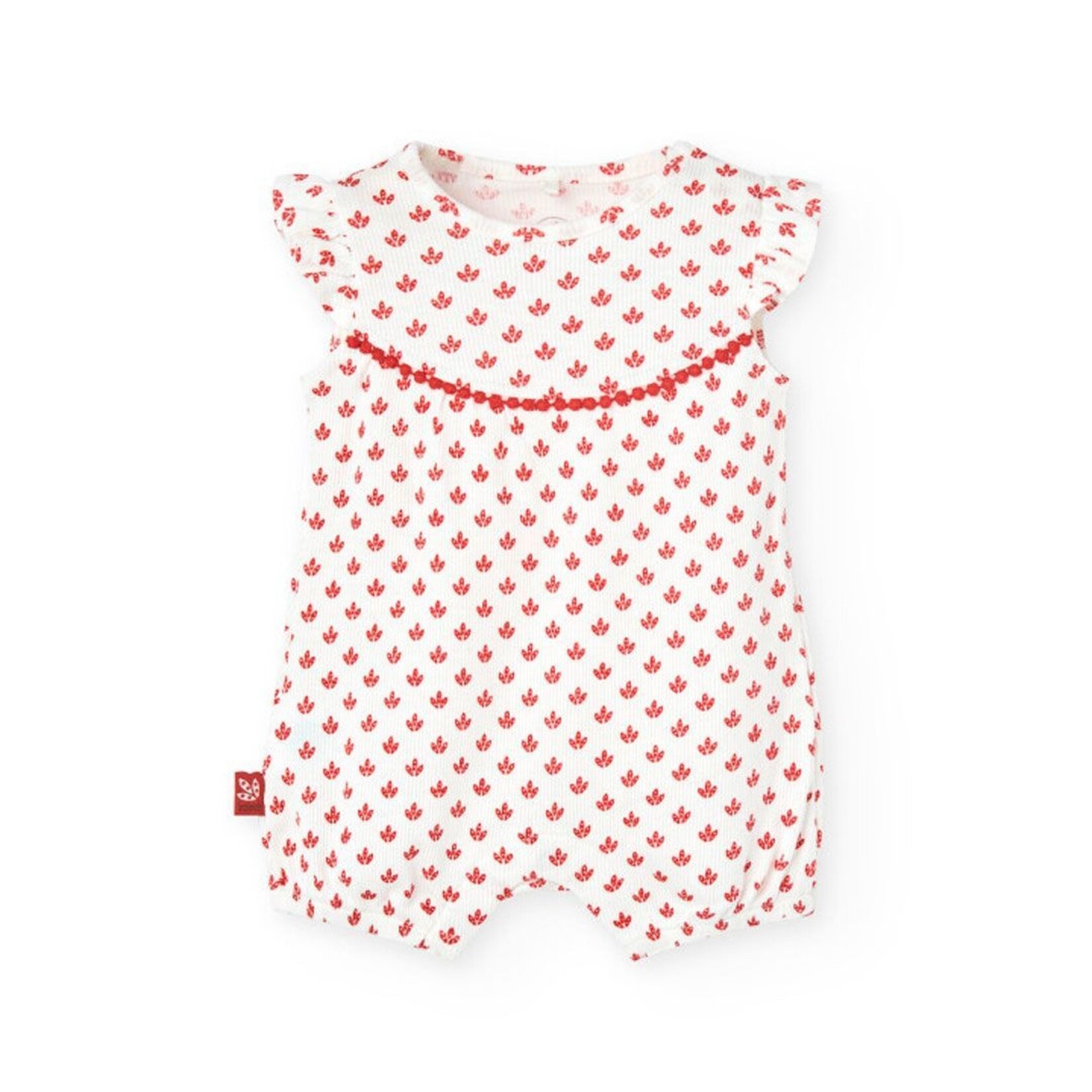 Boboli BOBOLI - White ribbed romper with small red leaf patterns