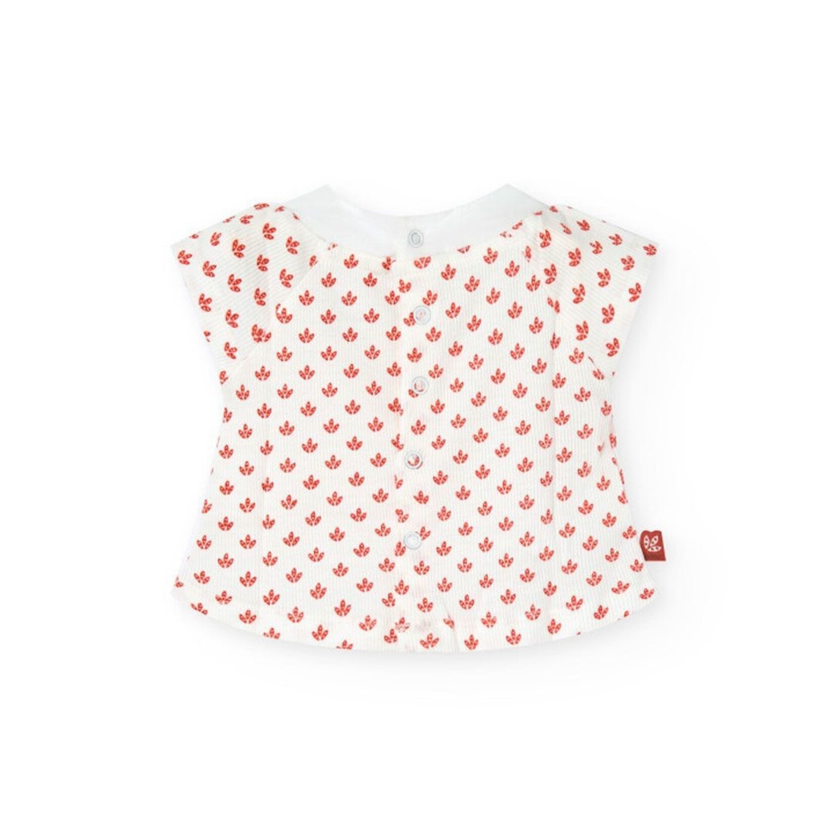 Boboli BOBOLI - 2 Piece Set White Ruffle T-Shirt and Earth Red Shorts With Leaf Pattern