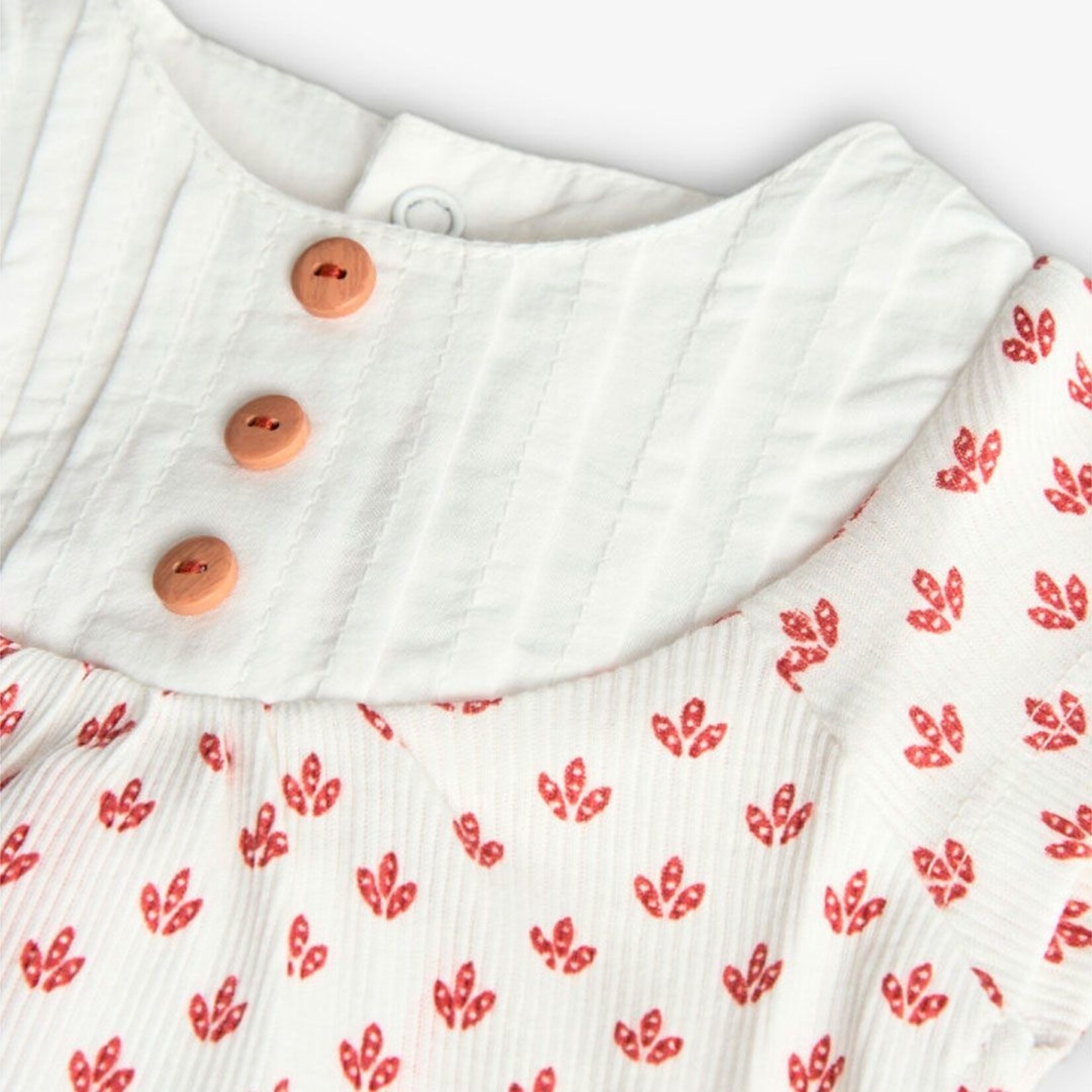 Boboli BOBOLI - 2 Piece Set White Ruffle T-Shirt and Earth Red Shorts With Leaf Pattern
